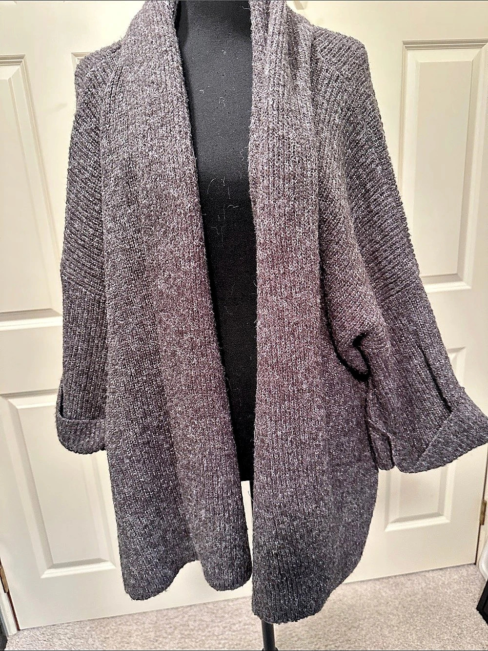 Akemia Kin Open Front Knit Cardigan Gray One Size